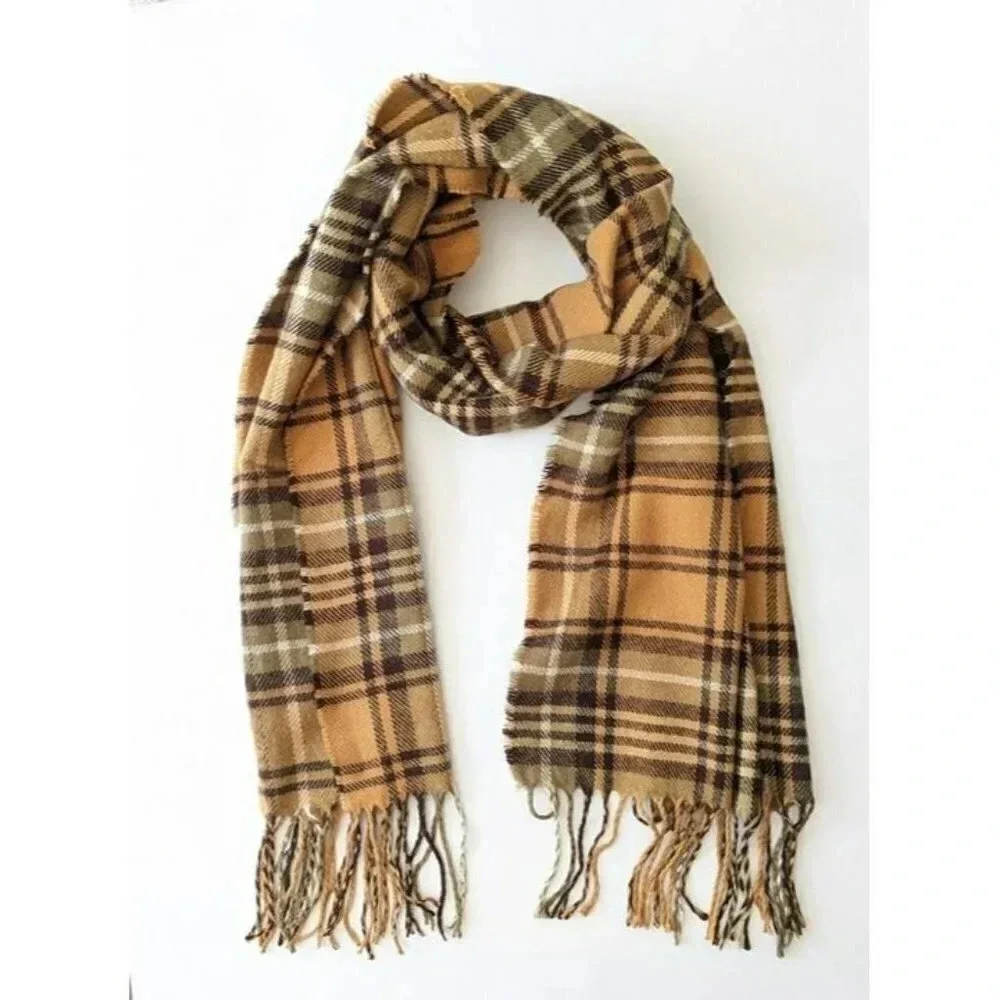 Steve Madden Women's Pop Plaid Fringe-Trim Scarf Brown (MSRP $44)